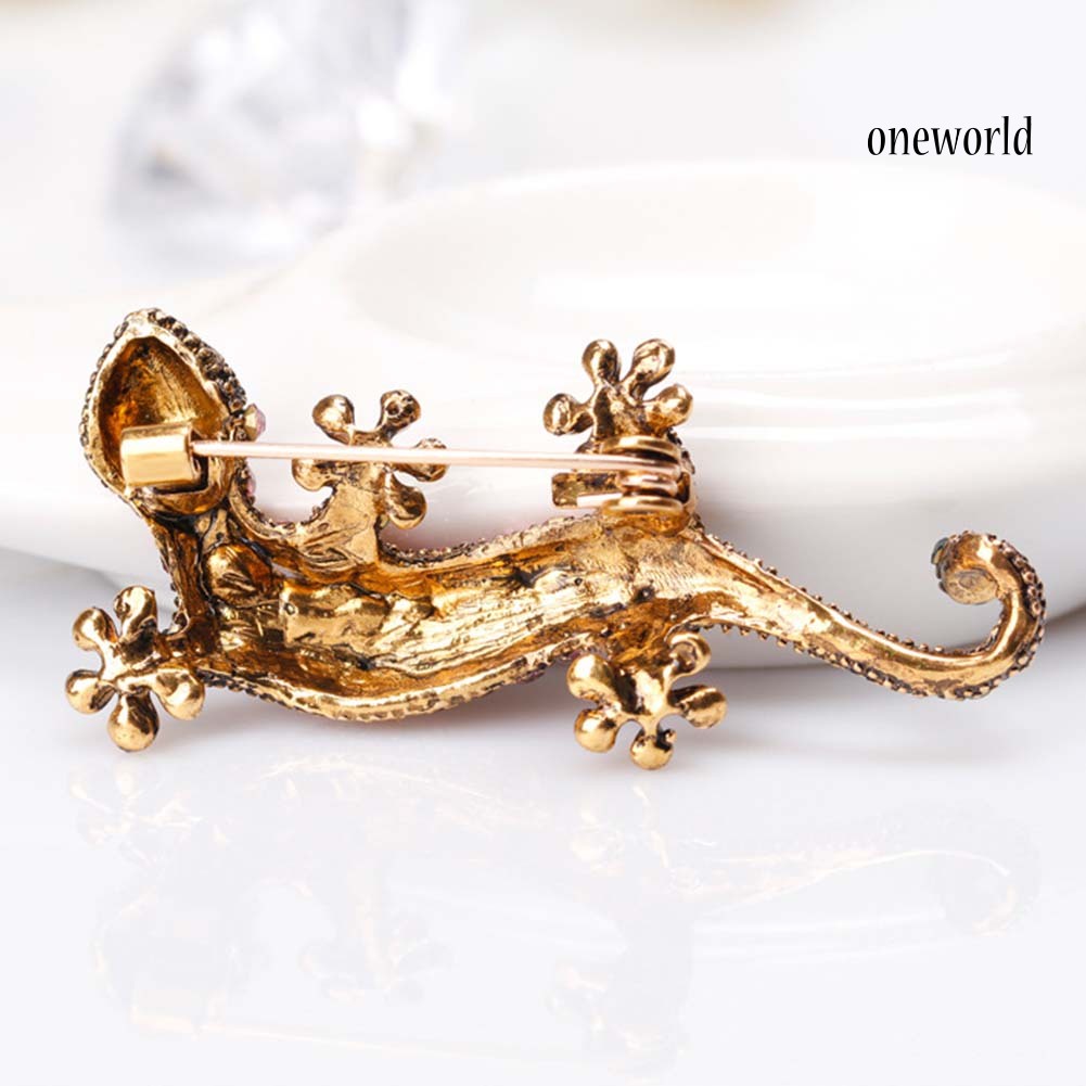 OW@ Unisex Rhinestone Lizard Gecko Animal Creeper Brooch Pin Corsage Jewelry Gift