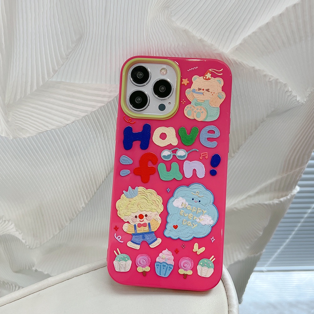 IPHONE Casing Hp Jelly Kartun Doodle Lucu Glossy Rose Merah Soft Cover Untuk Iphone7 8 PLUS X XR XS 11 12 13 14 MINI PRO MAX SE 2020