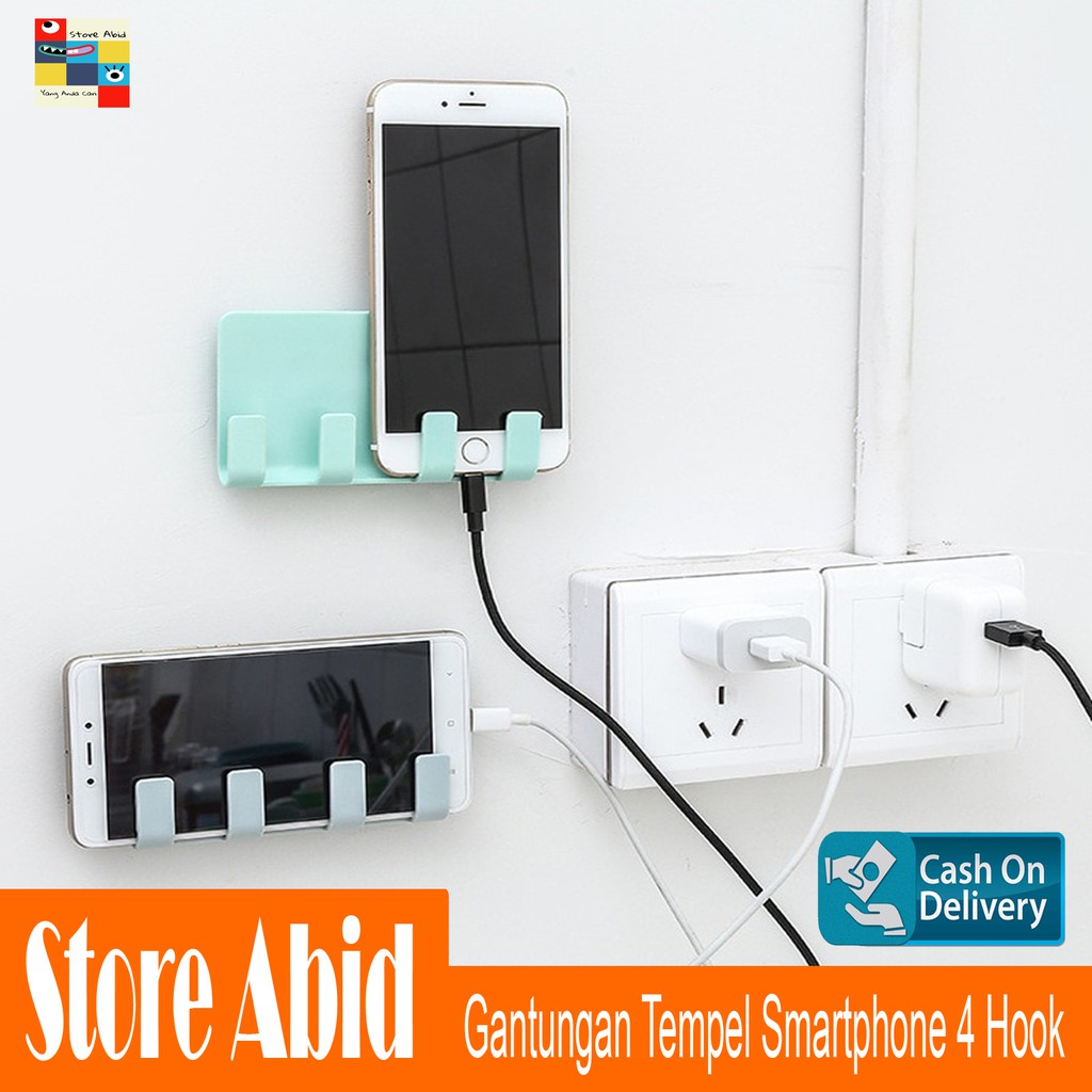 Gantungan Tempel Smartphone Hp Serbaguna Multifungsi With 4 Hook Bracket Cantelan Dinding Tembok