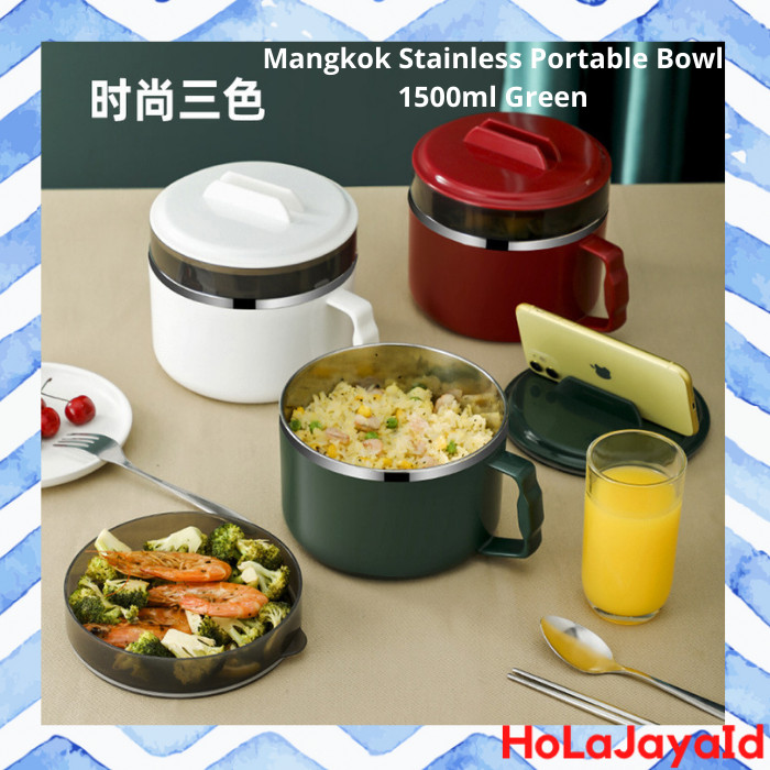 Mangkok Stainless Kotak Makan Portable Bowl Japanese 1500ml Green