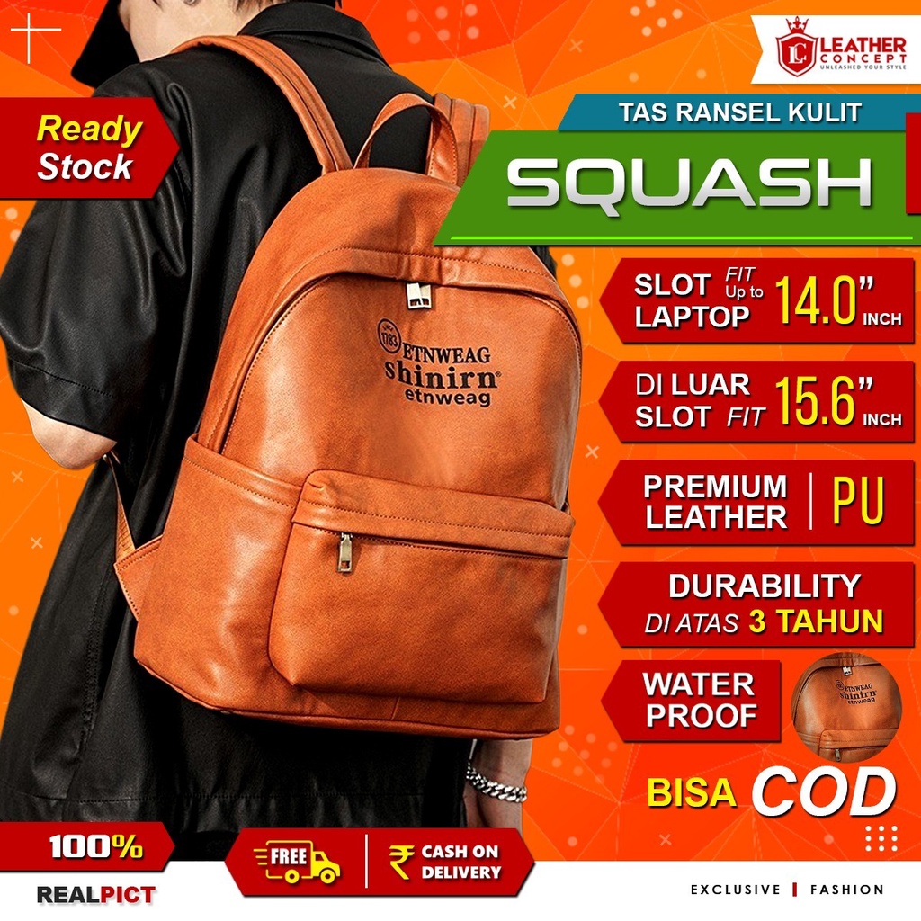 Tas Ransel Kulit Tas Backpack Pria Tas Pria SQUASH