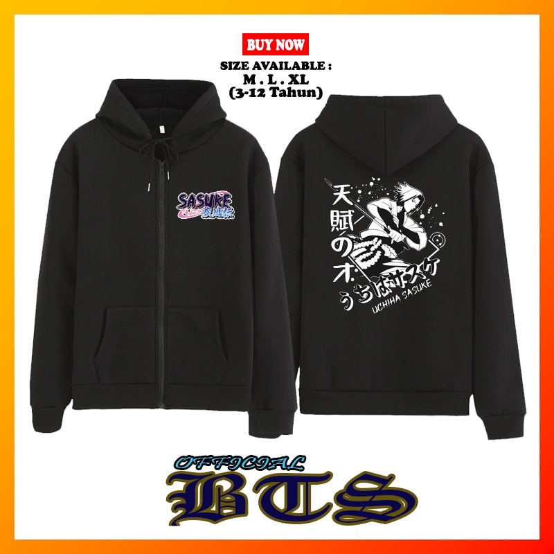 BTS-Official - Jaket zipper Sweter Hoodie Anak Laki-Laki Anime Manga Naruto ashippuden Uciha Sasuke &amp; Baju Kaos Anak/Topi Anak-Logo Sasuke-02