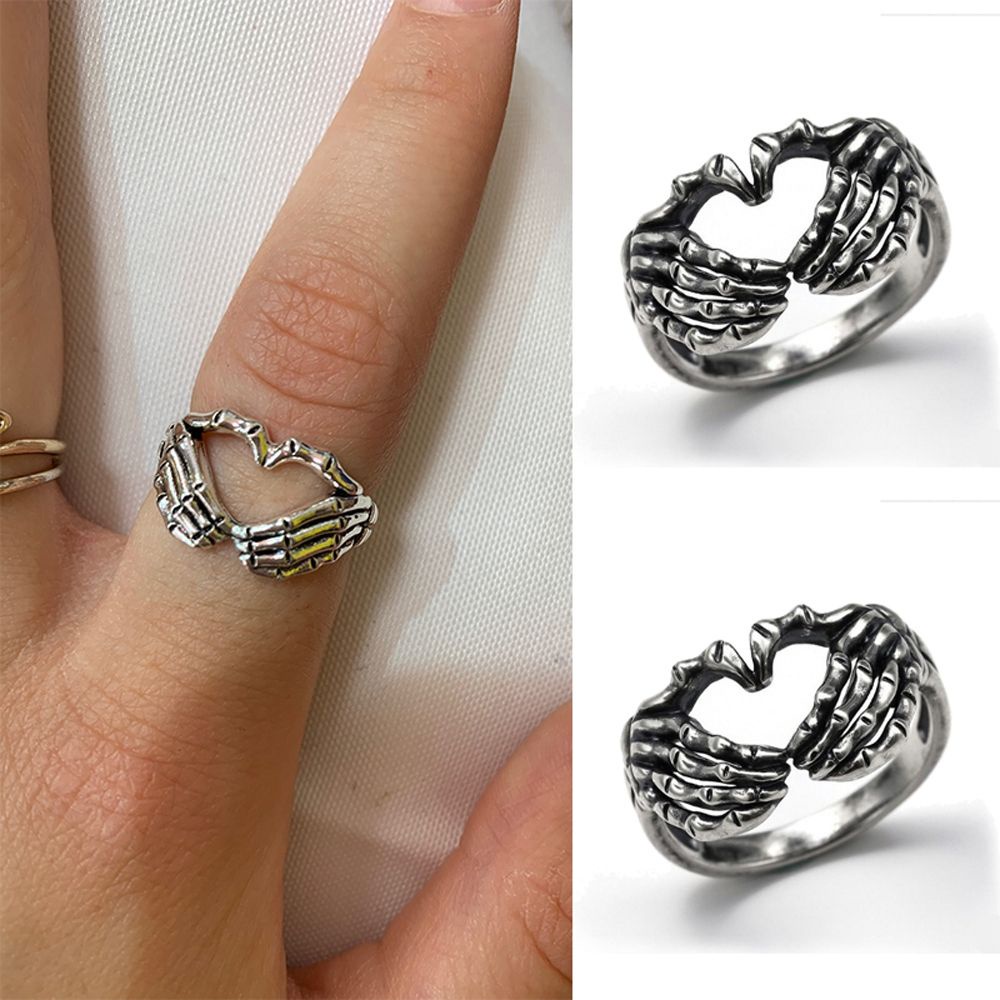 Needway  Hollow Korean Style Ring Creative Silver Plated Men Finger Ring Punk Couple Gothic Unisex Multi Size Vintage Hand with Heart