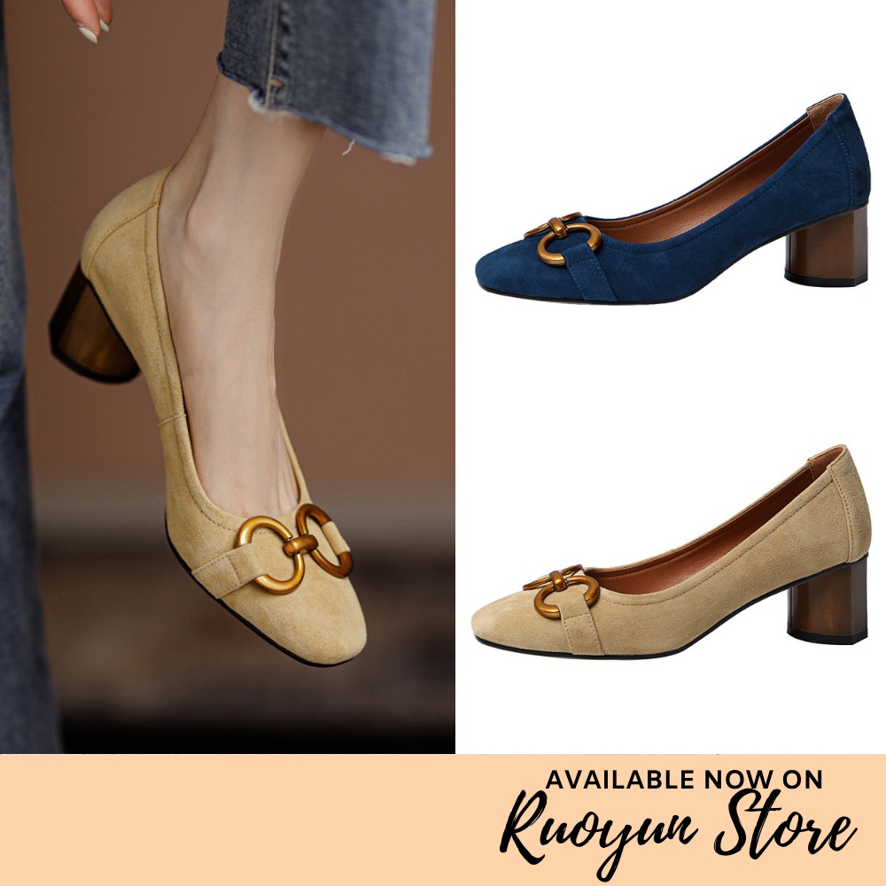 RYS - Velvet Ring Sepatu Heels Slip-On Fashion Wanita Fashion Casual / Kantoran  - Ori Import