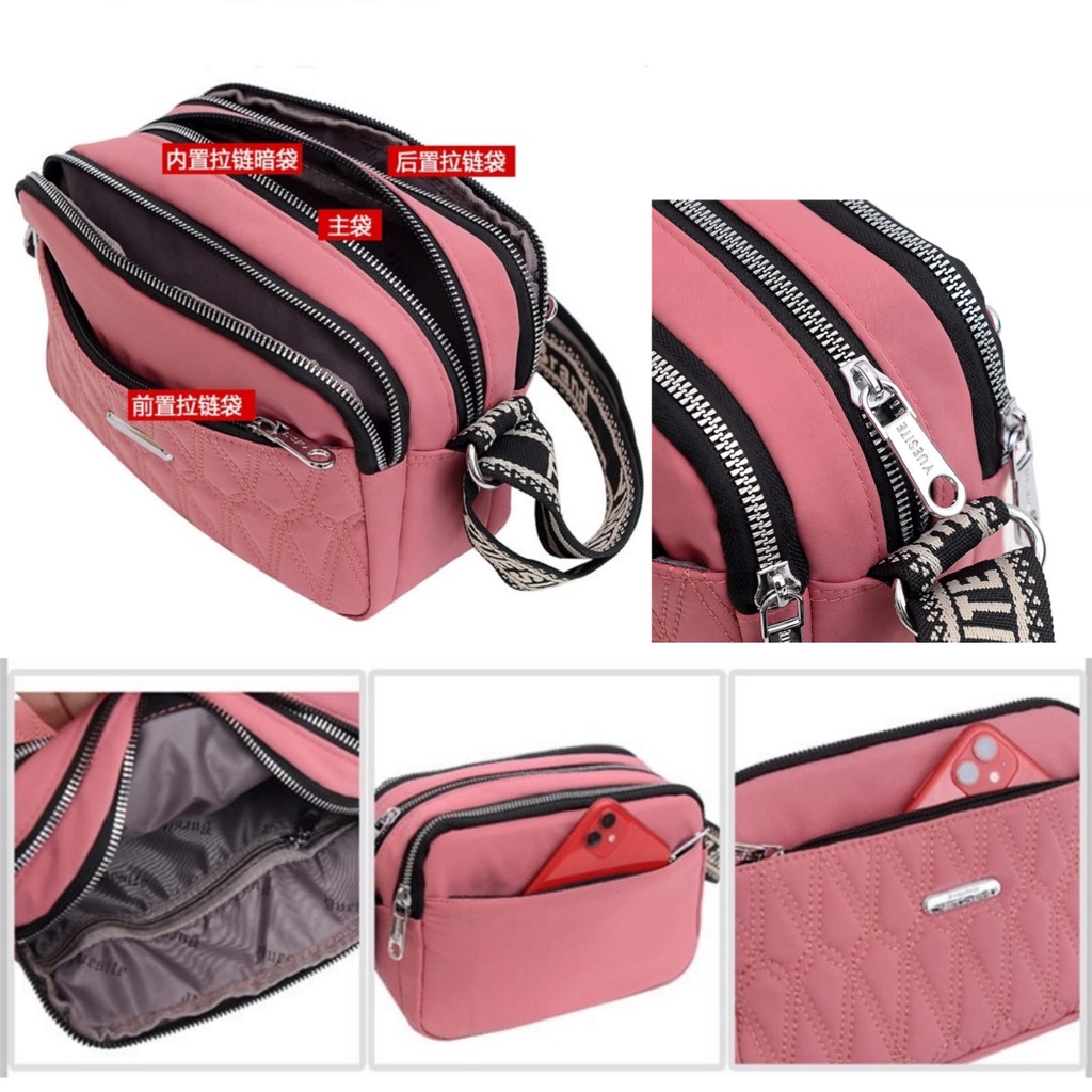 TAS SELEMPANG WANITA 3 PREMIUM RESLETING ANTI TA564P3 AIR PINK YANOWA FASHION KOREA SLING BAG SIMPLE CEWEK IMPORT KEKINIAN BRANDED BATAM REMAJA