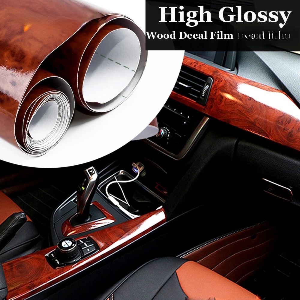 Mode Klasik Untuk Interior Mobil Tubuh Pintu Furnitures High Glossy Grain Stiker PVC Self-adhesive Stiker Tahan Air Film Pelindung Permukaan Aksesoris Dekoratif