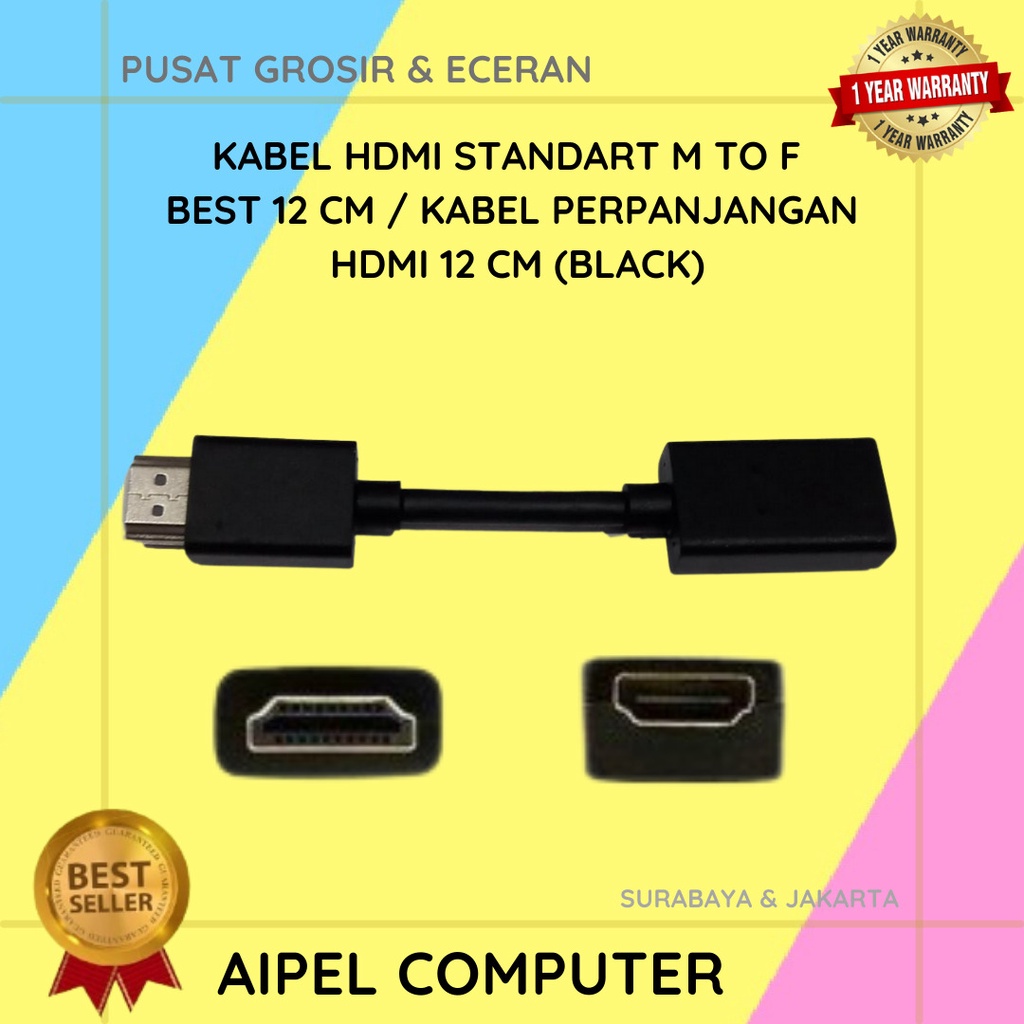 AFHB12 | KABEL HDTV STANDART MALE TO FEMALE BEST 12 CM / KABEL PERPANJANGAN HDTV 12 CM (BLACK)