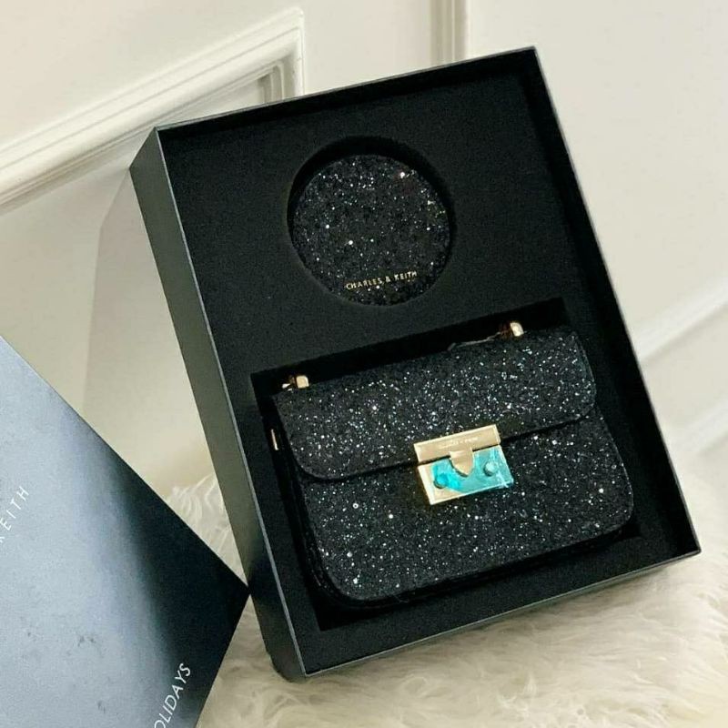 CK Glitter Boxy Xbody Bag with Hardbox GiftSet