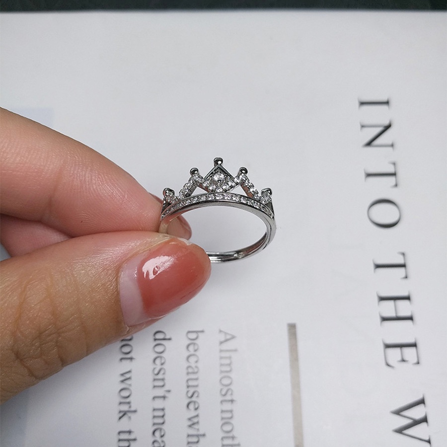 Cincin Berlian Mahkota Elegan Perhiasan Fashion Wanita Baja Titanium Perak Rings