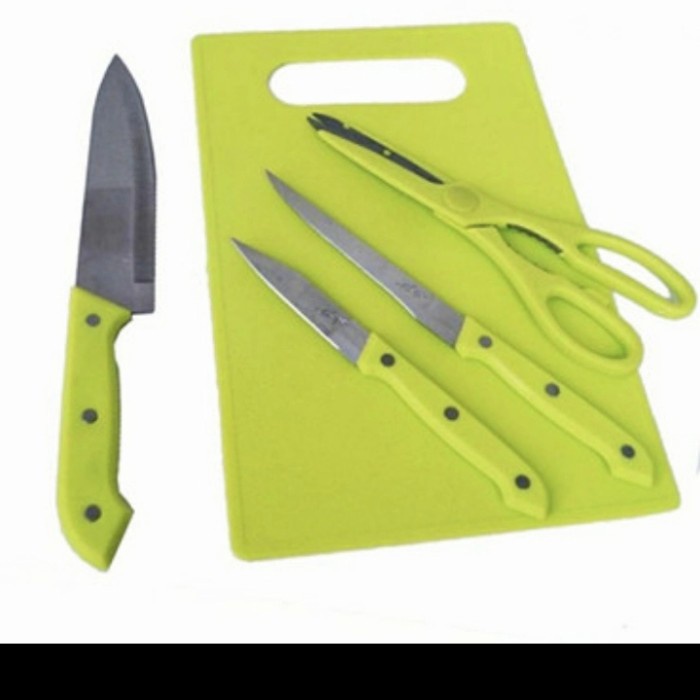 Talenan Full Set (Pisau + Talenan + Gunting) / Knife Set 5in1 Kemasan Mika Segel