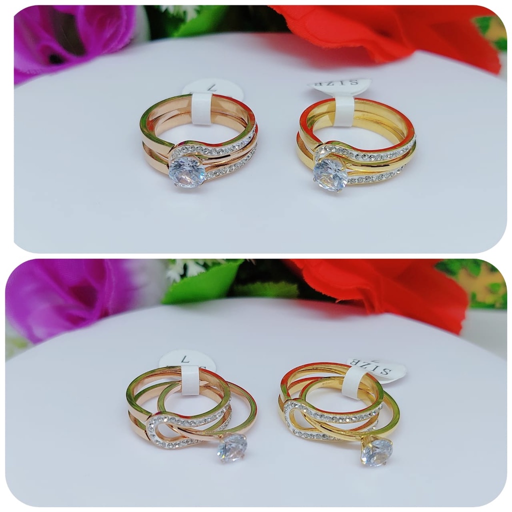 Cincin titanium permata putih dan hitam perhiasan fashion 0317-0319