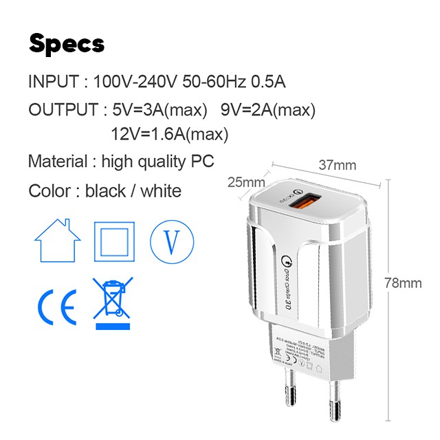 Bepop Charger 18W Kepala Charger QC3.0 Fast Charging Wall Charger