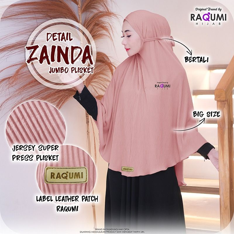 Bergo ZAINDA Jumbo Plisket Ori RAQUMI Hijab-6