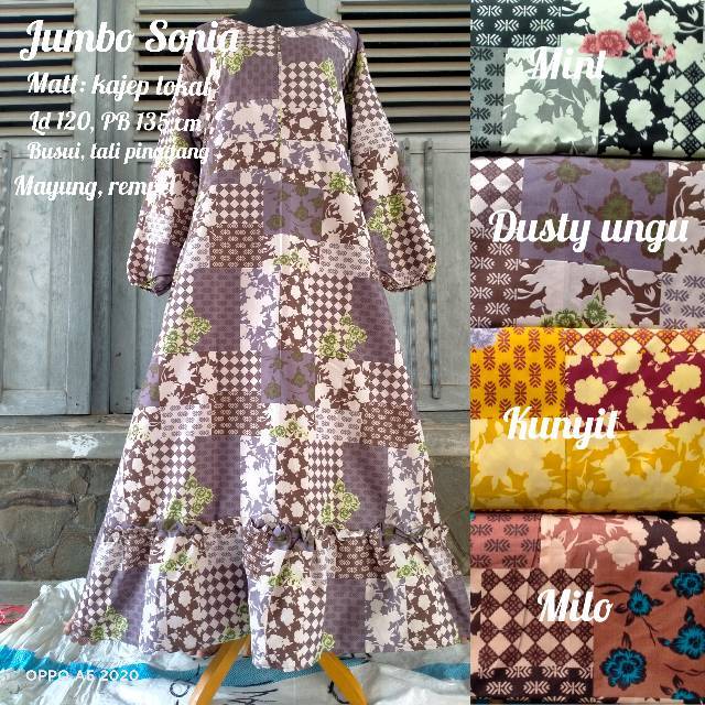 Terlaris (BBGAMIS-01) Gamis Katun Jumbo Motif Etnik Aplikasi Busui