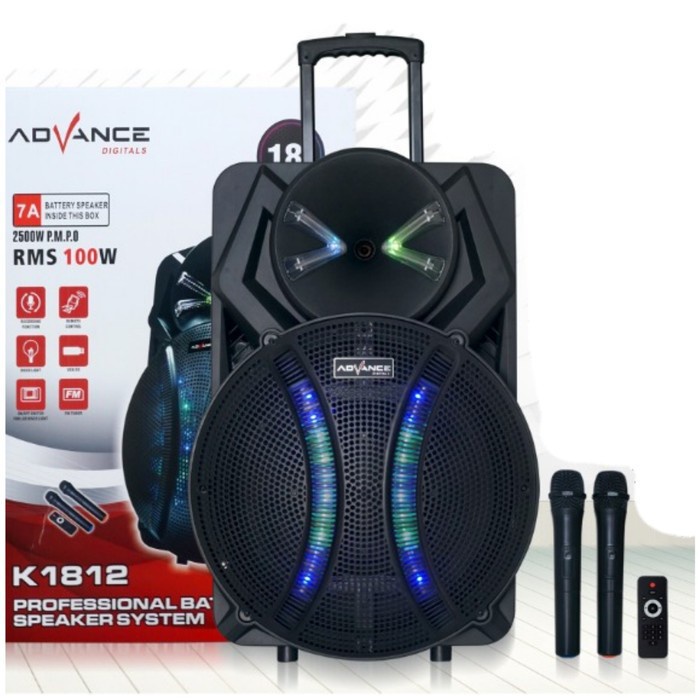 Advance Speaker 18 Inch K1812 Meeting Portable Karaoke With 2 Mic Wireless RMS 100W