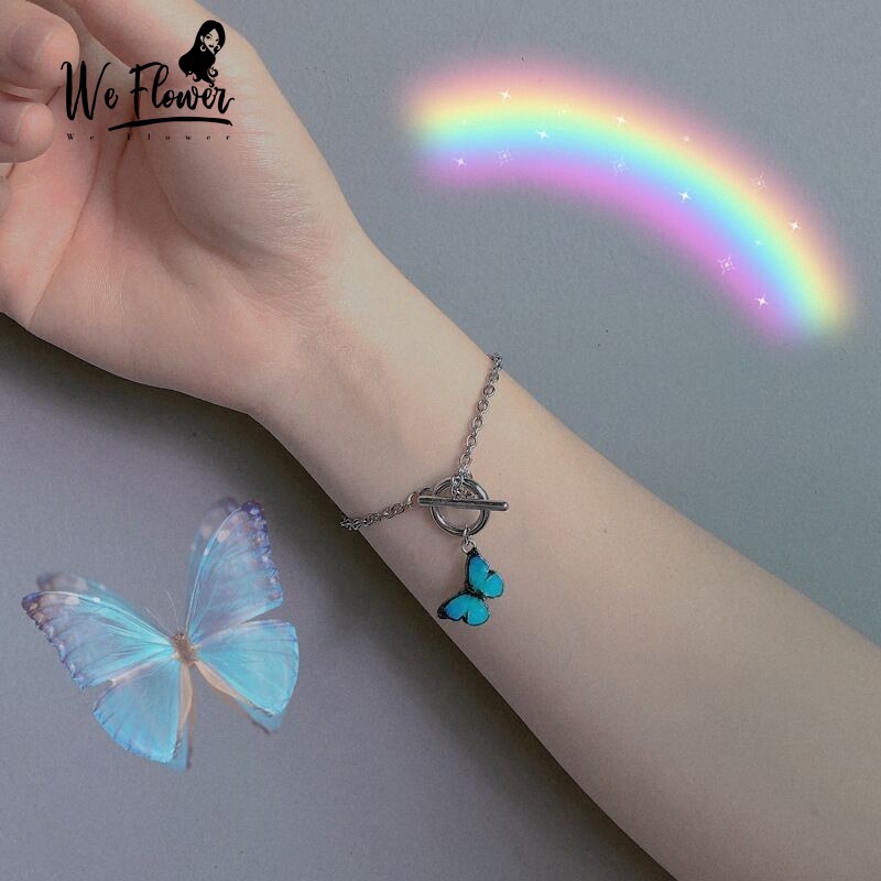 We Flower Classic Blue Butterfly Bracelet for Women Girls Adjustable Bangle Charm Neck Wrist Chain Jewelry