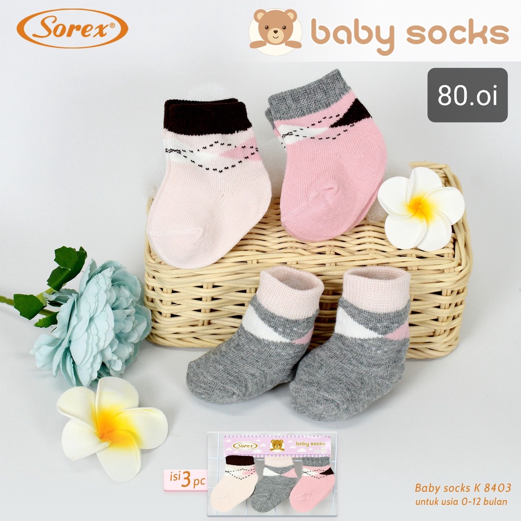 Sorex 3 Pasang Baby Socks Kaos Kaki Bayi Katun Lembut 0 - 12 Bulan