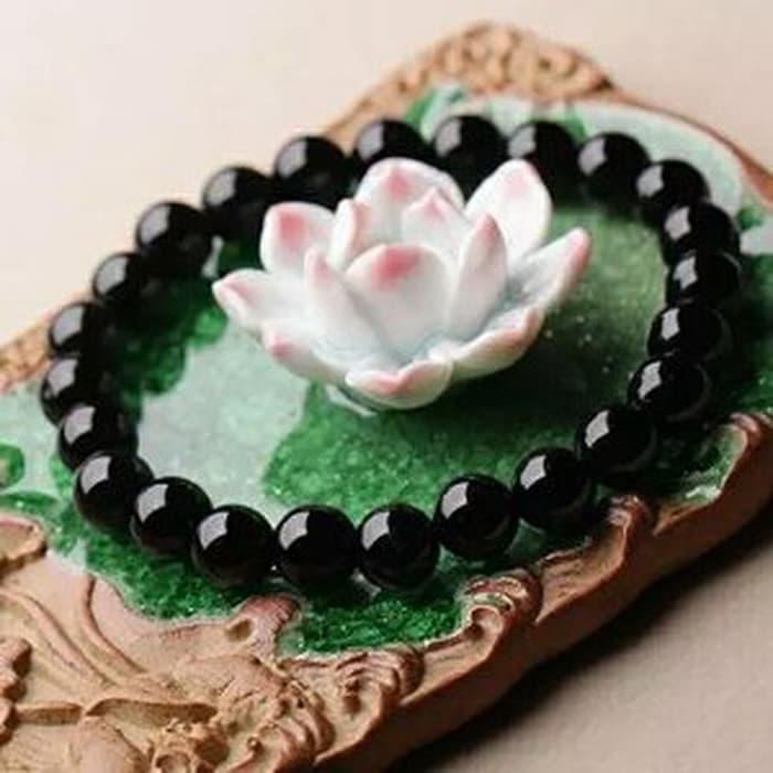 Gelang Pria Wanita Batu Giok Hitam - Black Jade Dim 14 - GelangTerapi Kesehatan