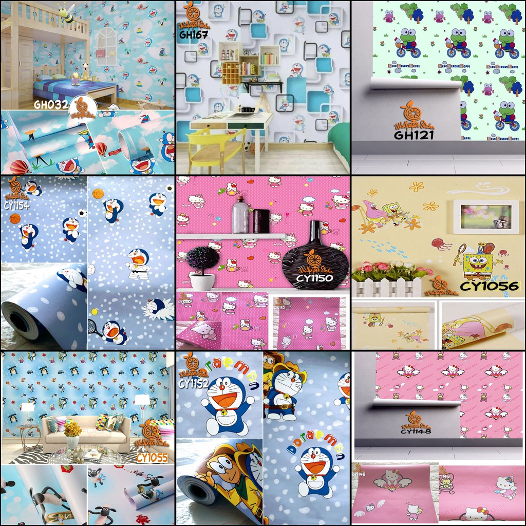 Wallpaper Dinding Doraemon Hellokitty Keropi Cars Spongebob Premium Motif Dan Karakter 45cm x 10m