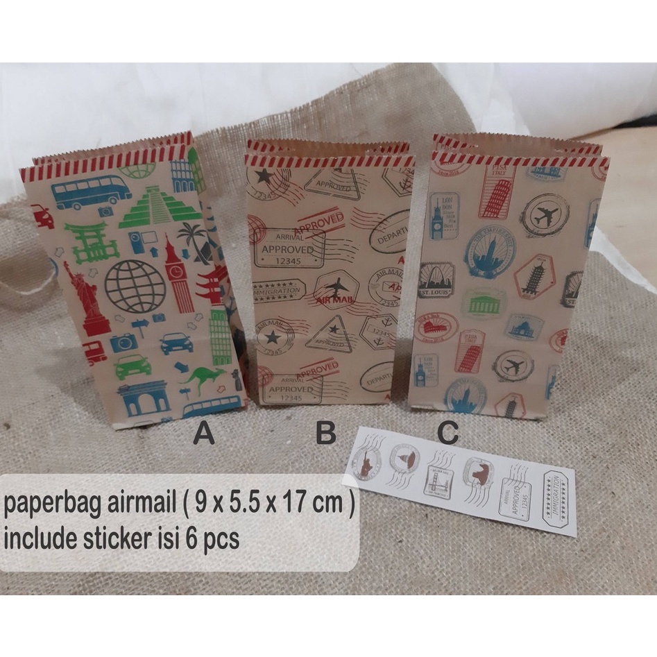 

PAPERBAG KECIL MOTIF AIRMAIL ( 9 X 5.5 X 17 CM )/TAS KERTAS