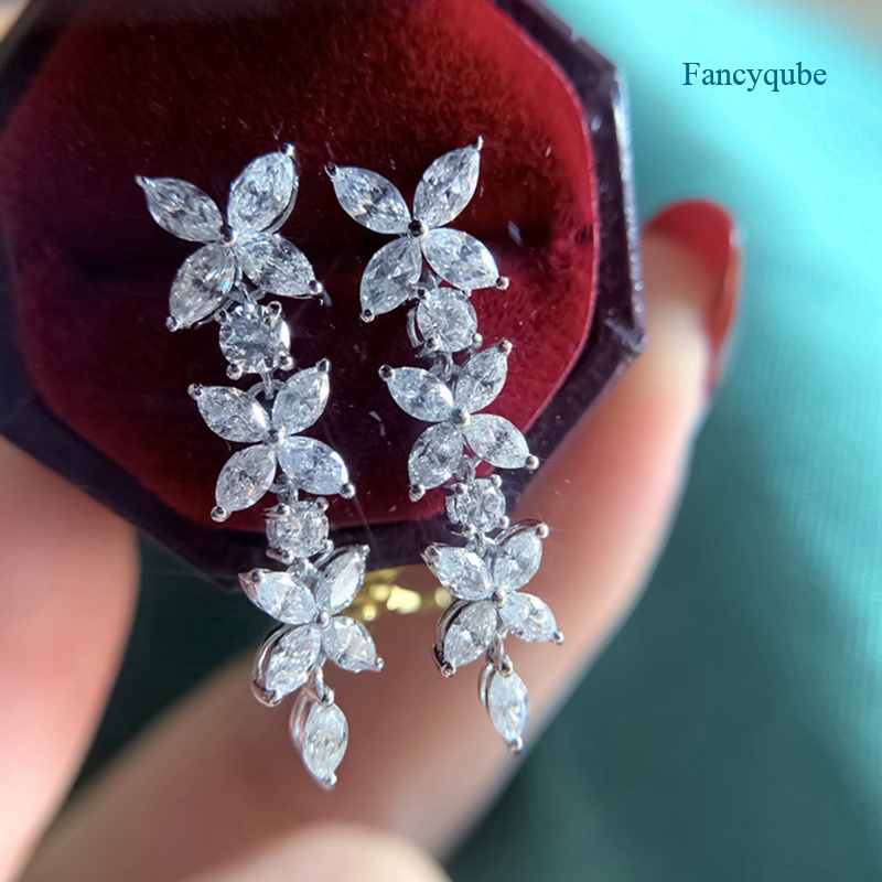 Fancyqube Anting Tusuk Gantung Wanita Hias Cubic Zirconia Untuk Pesta Tunangan / Nikah