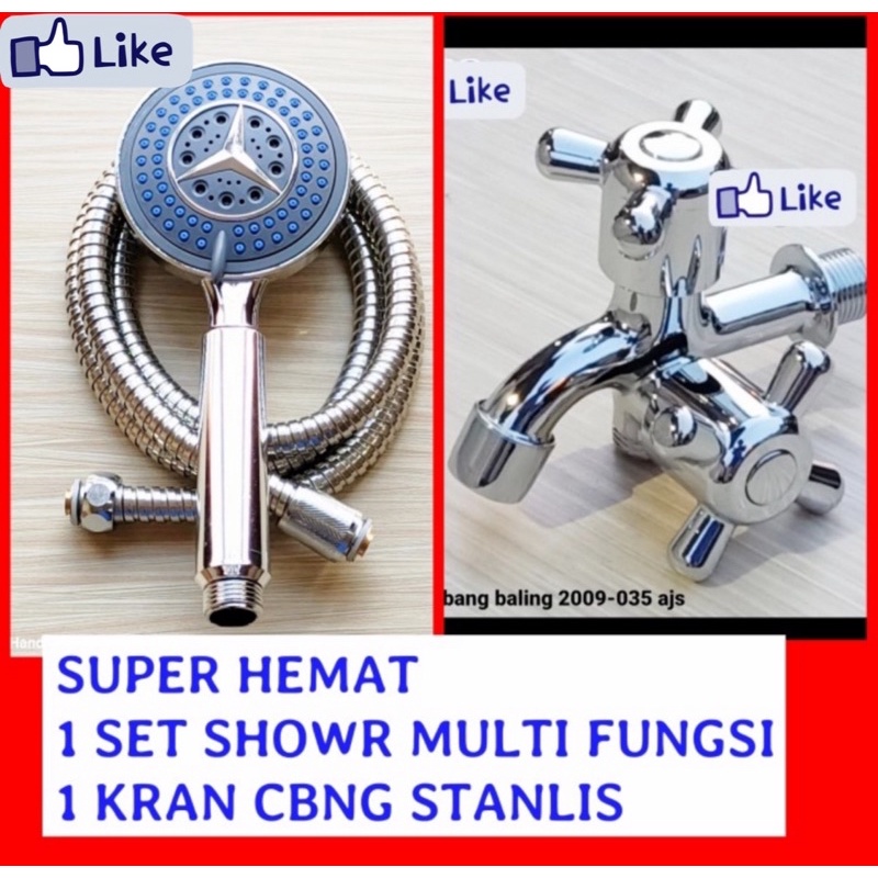 hand shower komplit stanlis set shower mandi + kran cabang stanlis 1/2 hand shower plus kran shower