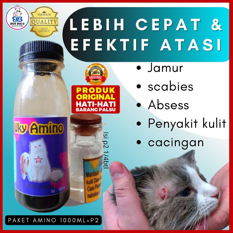 p2  paket vitamin uky amino obat jamur kutu koreng scabies luka kulit kucing 100ml