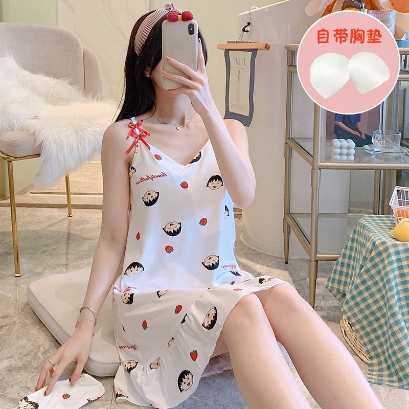 Piyama Dress Daster Wanita Korean Style Dengan Cup Bra Import