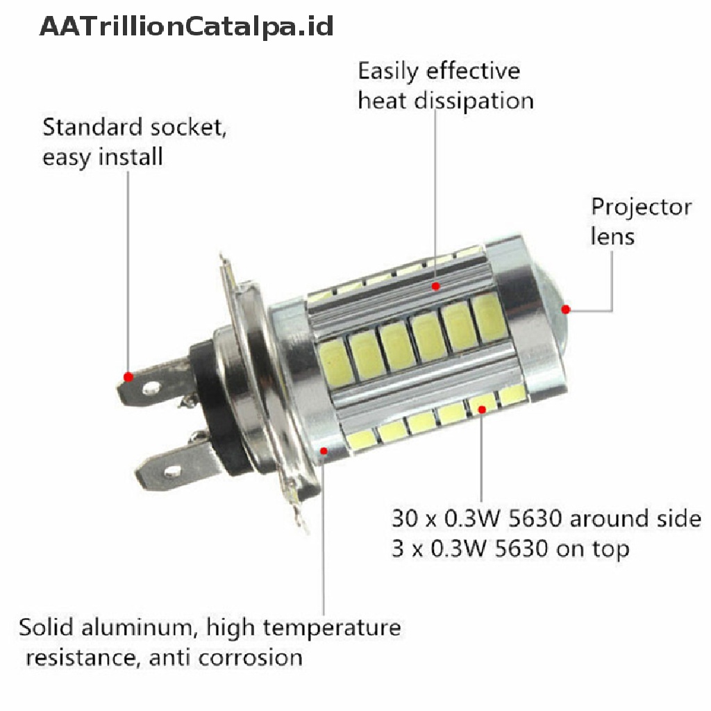 Aatrillioncatalpa 1Pc Lampu Kabut Depan Mobil H7 5630SMD 660LM 33 LED Warna Putih