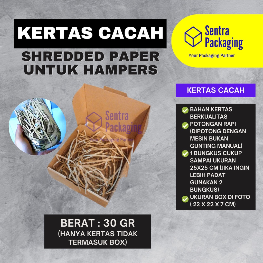 

Kertas Cacah / Kertas Isian Box Kardus Hampers / Shredded Paper / Kertas Serut / Kertas Potong / Kertas Samson