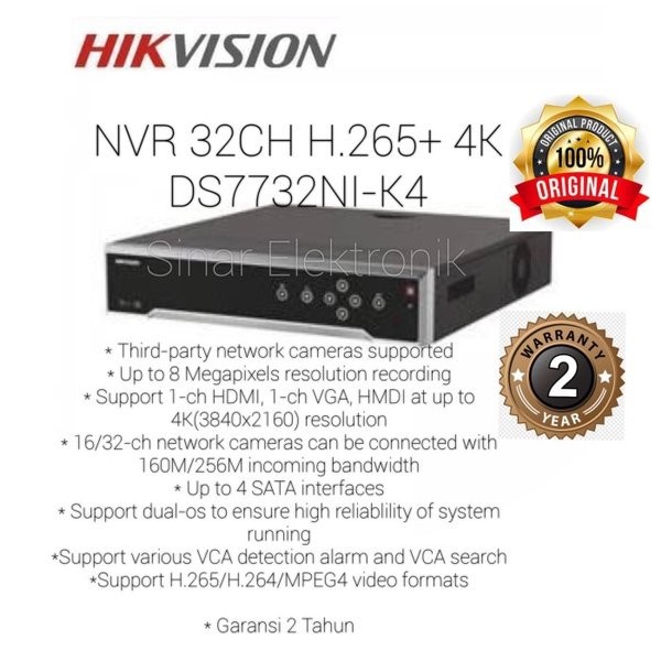 HIKVISION NVR DS-7732NI-K4 32CH CCTV HDTVI 4K &amp; H265 Non POE