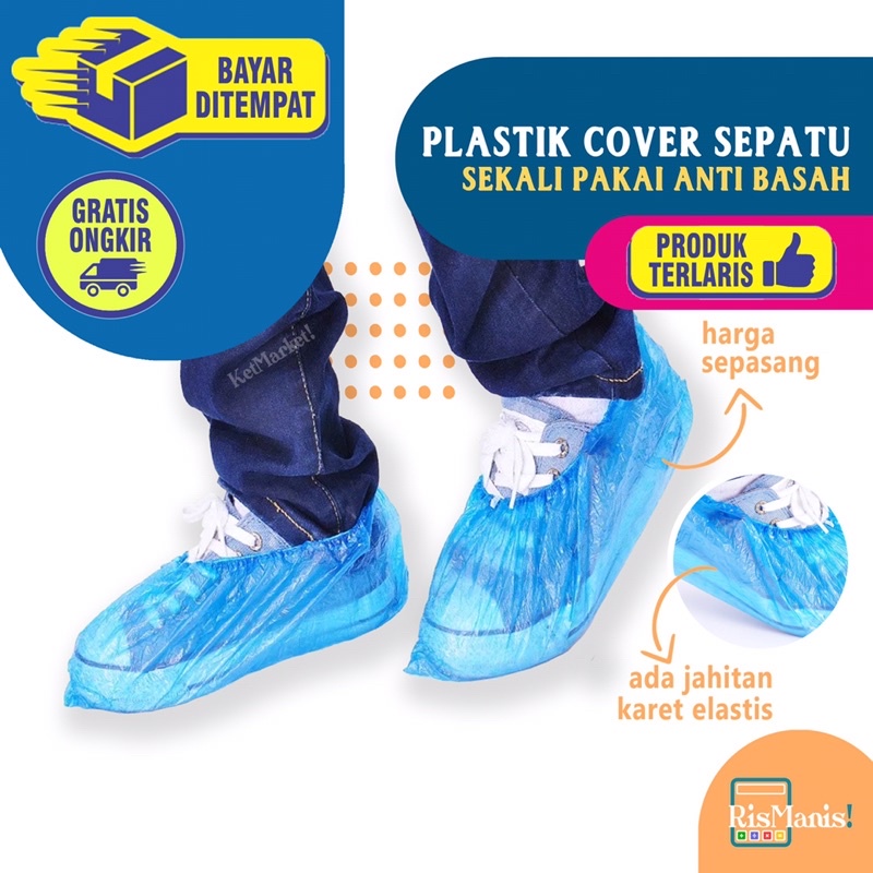 DISPOSABLE SHOES COVER - Plastik Anti Basah Pembungkus Pelindung Sepatu Jas Hujan Tahan Air Praktis