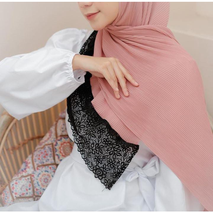 (TERBARU) Pasmina Plisket Prisket Renda Brokat brukat Impor/ Pasmina prisket renda Premium