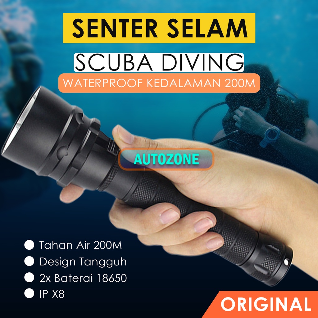 Senter Selam Air Laut LED Scuba Dive Waterproof Kedalaman Hingga 200M T6 Senter Super Terang Anti Ai