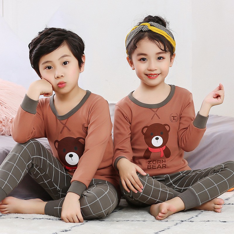 Baju Tidur Anak Anak Couple Lengan Panjang / Setelan Piyama Anak Perempuan Laki Laki Katun Impor