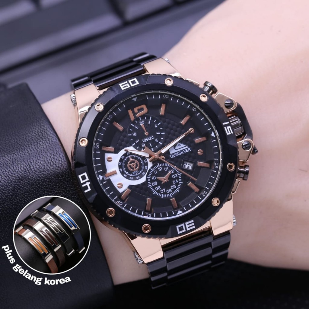 COD JAM TANGAN SPORT PRIA QUIK S1LV3R TANGGAL AKTIF STAINLESS FREE GELANG RANDOM