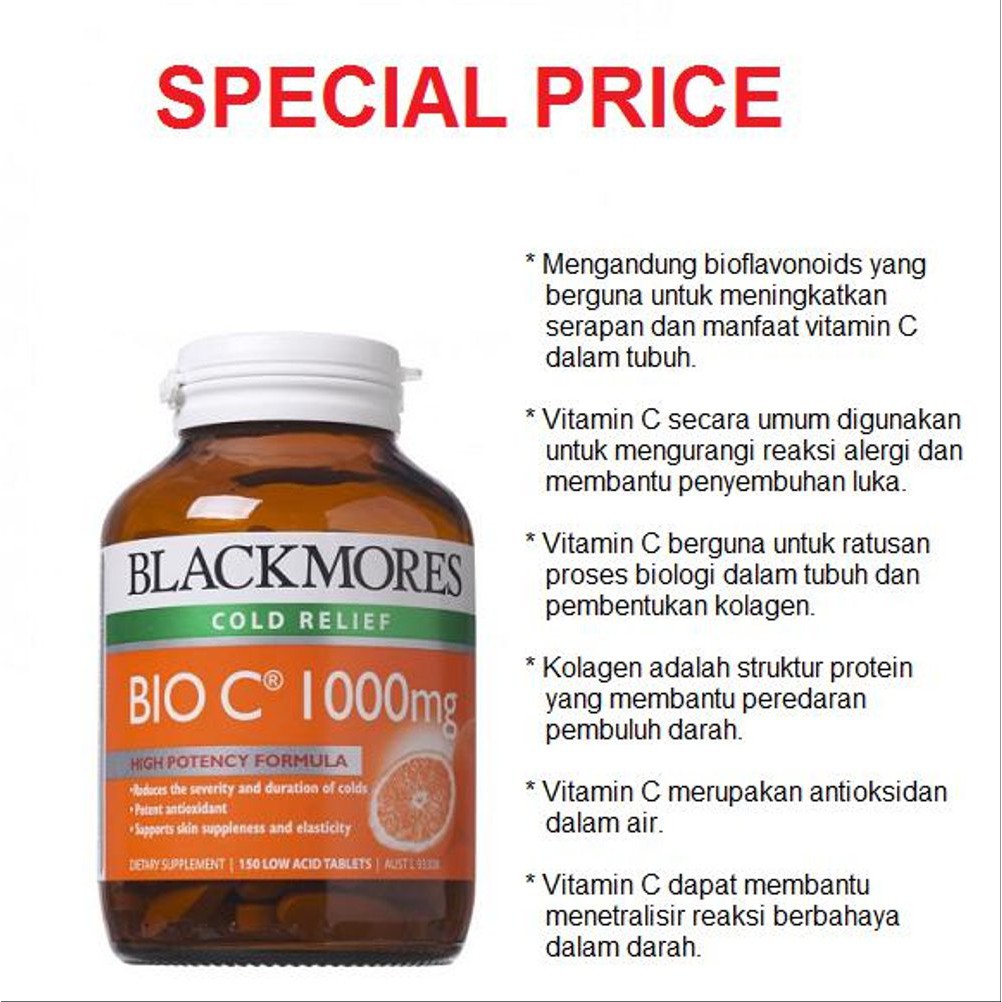 Blackmores Bio C 1000mg Vitamin C Menjaga Sistem Kekebalan Tubuh Batuk Pilek Menjaga Stamina 150tabs Shopee Indonesia