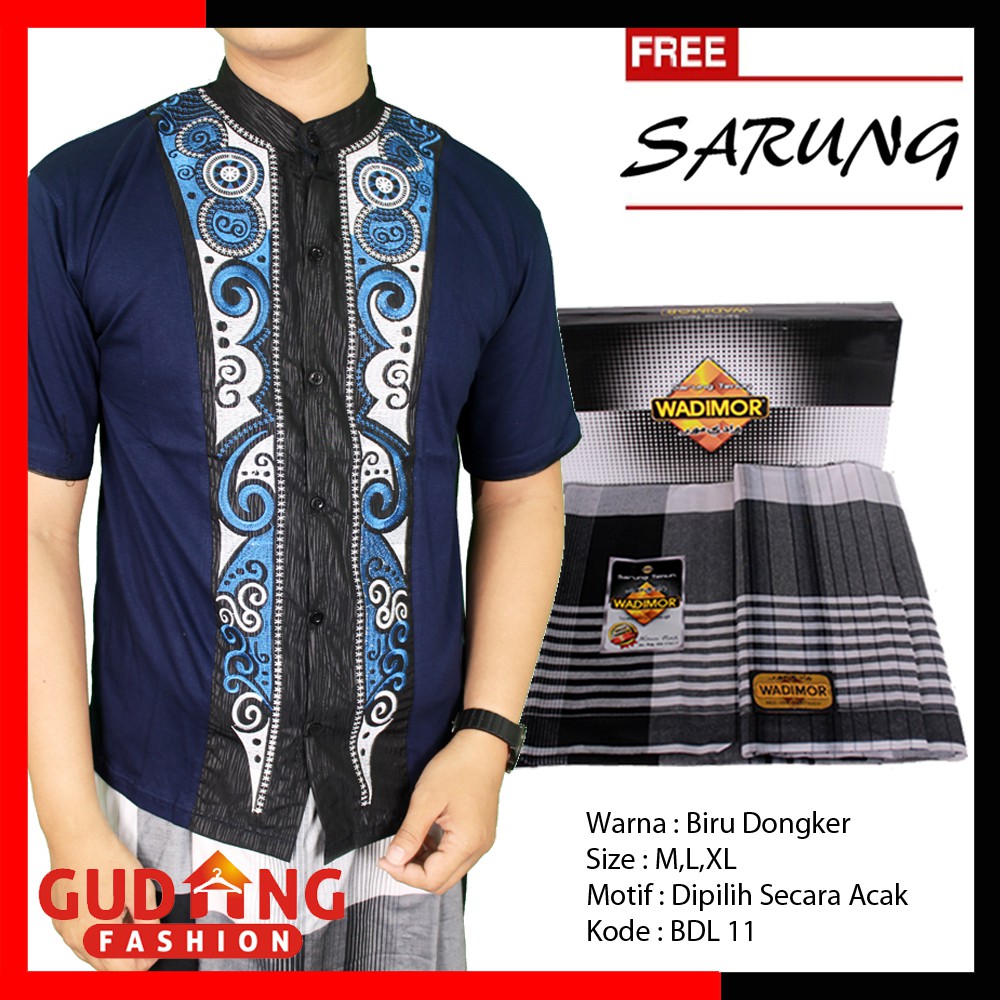 Baju Koko Muslimin Pria Lengan Pendek Plus Free Sarung - Banyak Pilihan Warna  BDL (COMB)