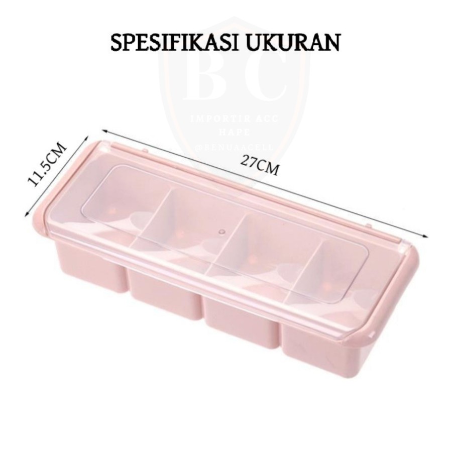 Storage Box Tempat Bumbu Serba Guna Multifungsi 4 Sekat 4in1 White_Cell