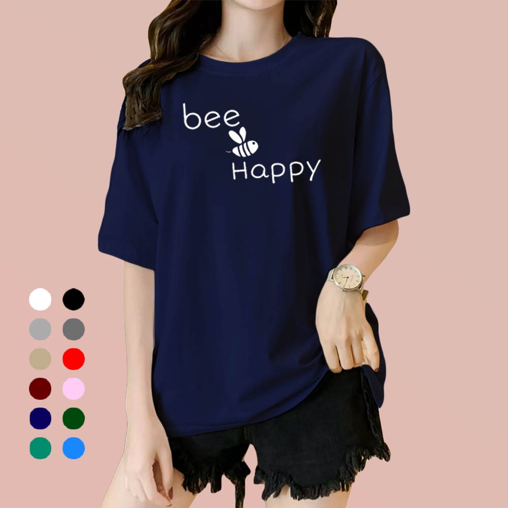 Kaos Wanita Bee Happy / Kaos Soft Katun / Atasan Wanita - Pria (Unisex)