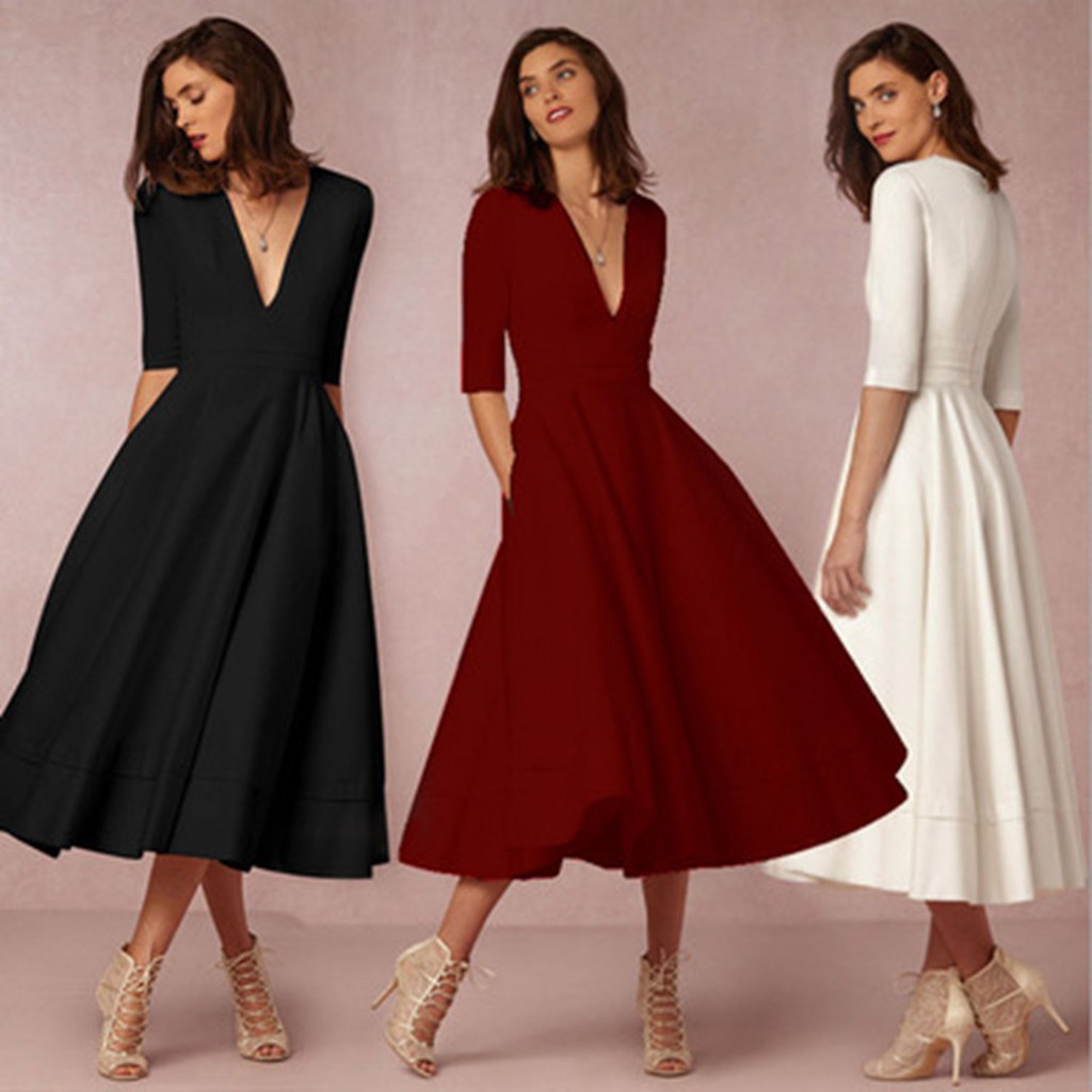 deep v neck long dress