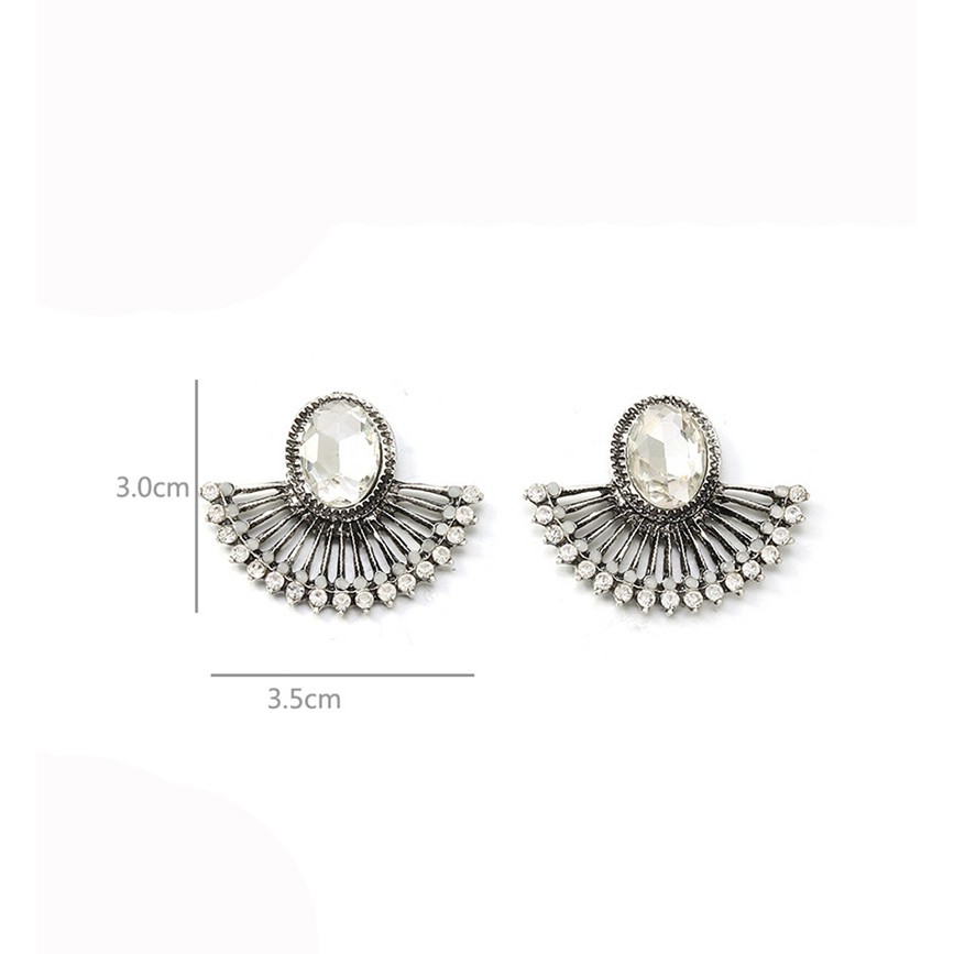 LRC Anting Tusuk Fashion Silver Diamond Metal Tassel Earrings F61357