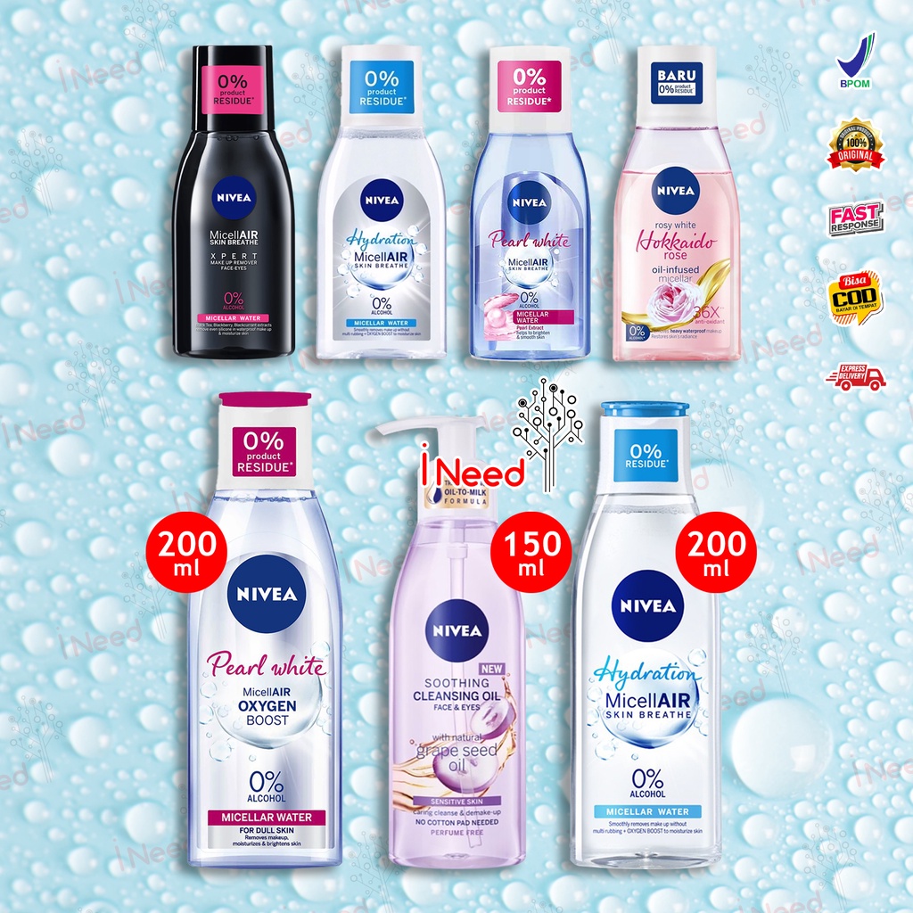 (INEED) NIVEA Micellar Water MicellAIR Pearl White | Black Expert - 125ml | 200ml