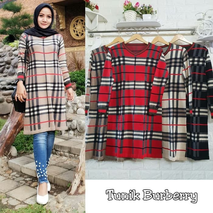 tunik Burberry / baju muslim knit rajut /dress jumbo/baju hamil bumil Murah