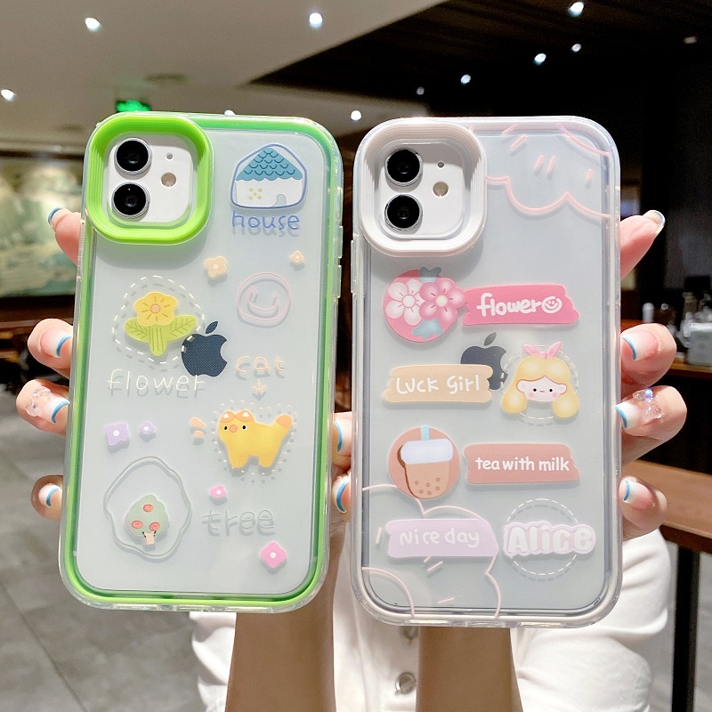 3 in 1 case Pelindung Anti Jatuh Motif Kartun Hewan Untuk iPhone 11 12 13 Pro MAX X XR XS MAX 7 8 Plus