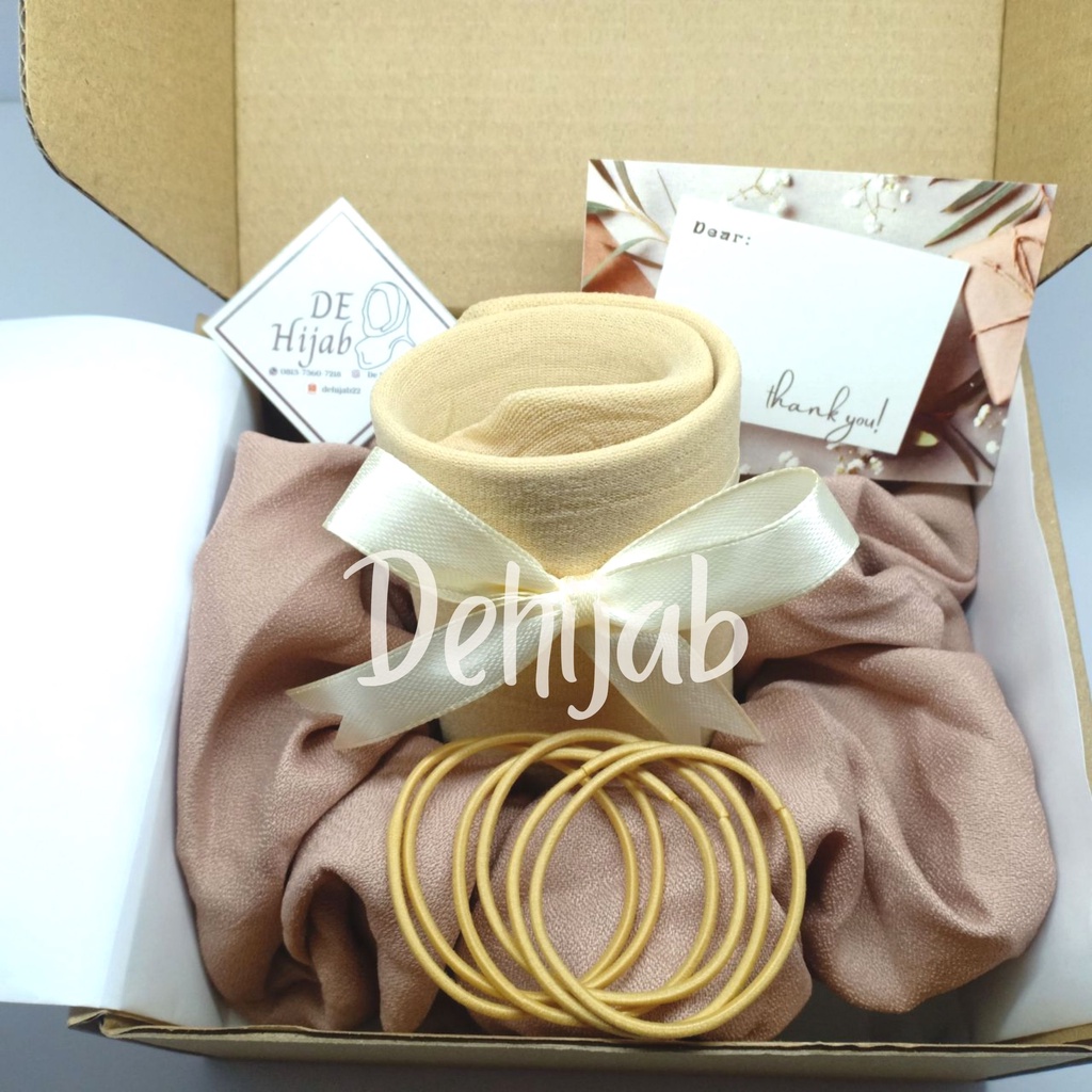 Hampers Hijab / Hijab Segi Empat Premium / paket scrunchie / Gift Box / Set Hadiah / Kado Wisuda