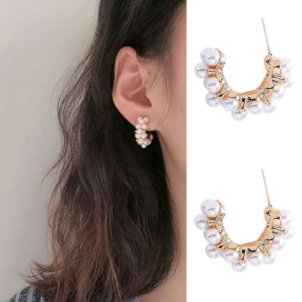 R-flower 1pasang Anting Hoop Lucu Fashion Setengah Lingkaran Geometris Vintage Ear Stud