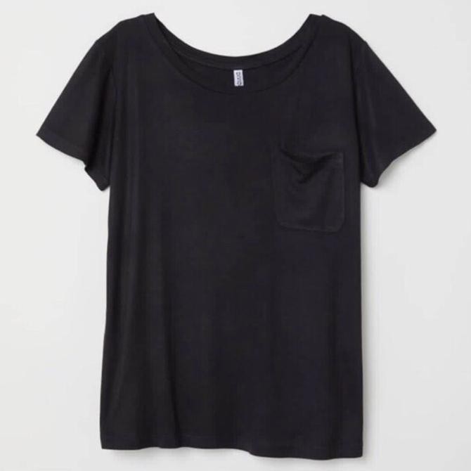 promo kaos wanita hnm h&m basic pocket tee black original murah hitam polos terbaru