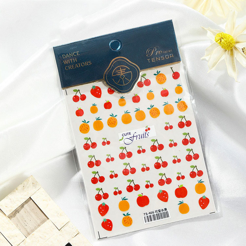 ELEGANT Salon 3D Nails Sticker Japanese Self-Adhesive Decal Nail Foil Decals Peach Fruit Strawberry 5D Thin Tough Nail Decoration Cartoon Cherry Lovely Cute Spring Summer New DIY Nail Art