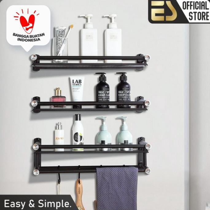 Terbaru Es Rak Kamar Mandi Stainless Steel Hitam Rak Handuk 3 Tingkat - 3 Susun